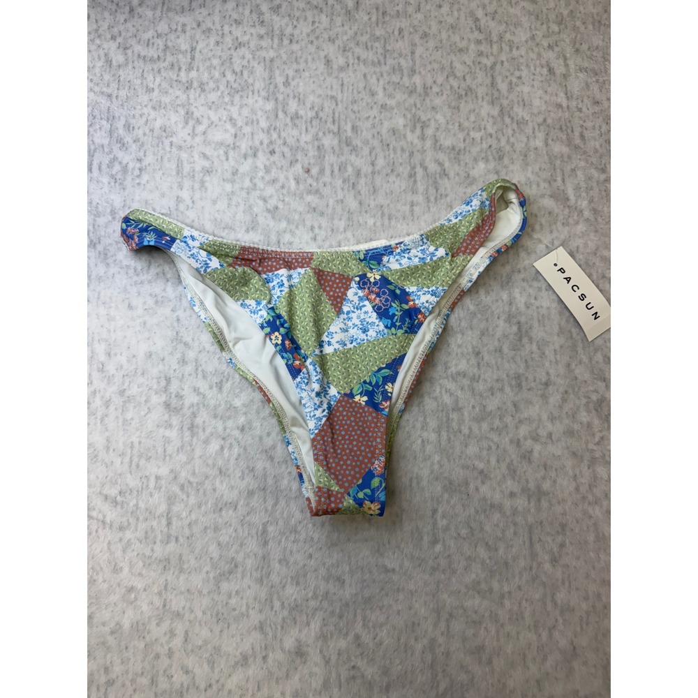 PacSun Eco Women Medium Patchwork Floral Bikini Bottom Multi Color High Cut NEW